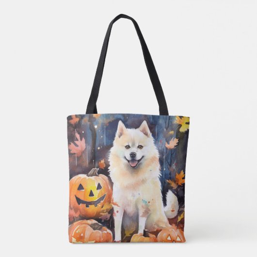 Halloween American Akita met pompoenen Scary Tote Bag (Achterkant)