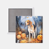 Halloween American English Foxhound Met Pompoenen Magneet (Voorkant / Achterkant)