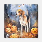 Halloween American English Foxhound Met Pompoenen Magneet (Voorkant)