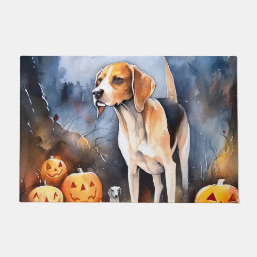Halloween American English Foxhound with Pumpkins Deurmat (Voorkant)