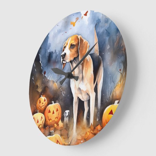 Halloween American English Foxhound with Pumpkins Grote Klok (Hoek)