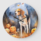 Halloween American English Foxhound with Pumpkins Grote Klok (Voorkant)