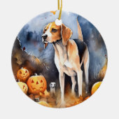 Halloween American English Foxhound with Pumpkins Keramisch Ornament (Voorkant)