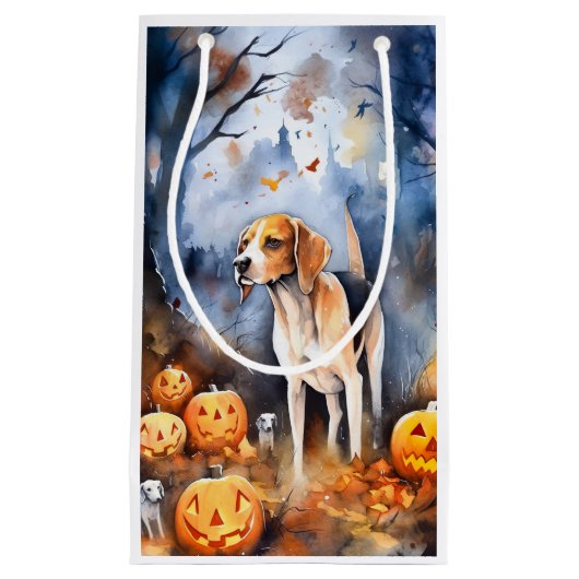 Halloween American English Foxhound with Pumpkins Klein Cadeauzakje (Voorkant)