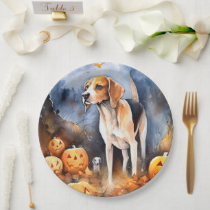Halloween American English Foxhound with Pumpkins Papieren Bordje