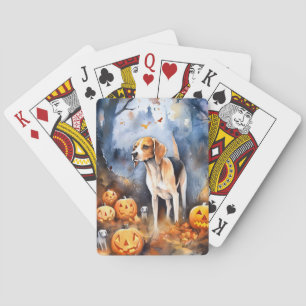 Halloween American English Foxhound with Pumpkins Pokerkaarten