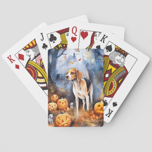 Halloween American English Foxhound with Pumpkins Pokerkaarten (Achterkant)