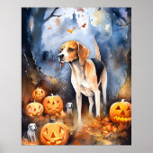 Halloween American English Foxhound with Pumpkins Poster (Voorkant)