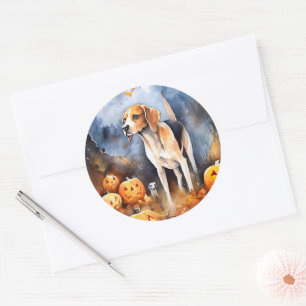 Halloween American English Foxhound with Pumpkins Ronde Sticker