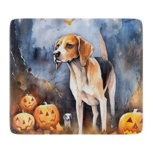 Halloween American English Foxhound with Pumpkins Snijplank (Voorkant)