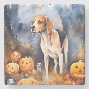 Halloween American English Foxhound with Pumpkins Stenen Onderzetter