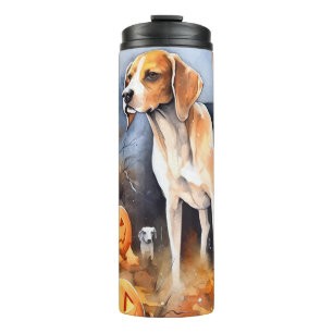 Halloween American English Foxhound with Pumpkins Thermosbeker