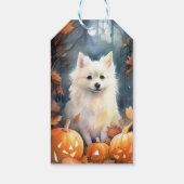 Halloween American Eskimo met pompoenen eng Cadeaulabel (Achterkant)
