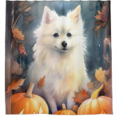 Halloween American Eskimo met pompoenen eng Douchegordijn (Voorkant)