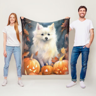 Halloween American Eskimo met pompoenen eng Fleece Deken