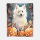 Halloween American Eskimo met pompoenen eng Fleece Deken (Voorkant)