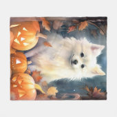 Halloween American Eskimo met pompoenen eng Fleece Deken (Voorkant (Horizontaal))
