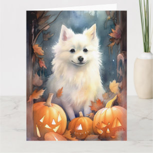 Halloween American Eskimo met pompoenen eng Kaart