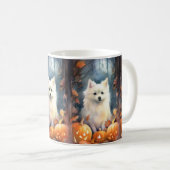 Halloween American Eskimo met pompoenen eng Koffiemok (Voorkant rechts)