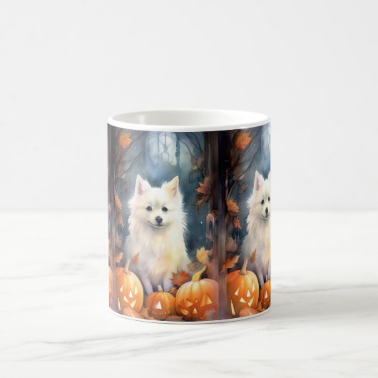 Halloween American Eskimo met pompoenen eng Koffiemok (Center)