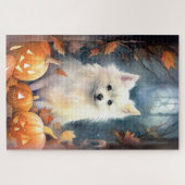 Halloween American Eskimo met pompoenen eng Legpuzzel (Horizontaal)