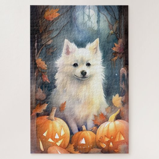 Halloween American Eskimo met pompoenen eng Legpuzzel (Verticaal)