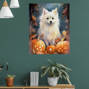 Halloween American Eskimo met pompoenen eng Poster