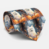 Halloween American Eskimo met pompoenen eng Stropdas (Opgerold)
