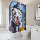 Halloween American Staffordshire met pompoenen Douchegordijn (In situ)