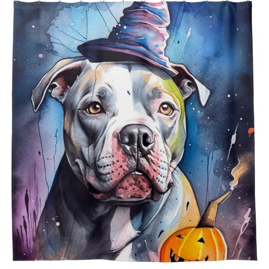 Halloween American Staffordshire met pompoenen Douchegordijn (Voorkant)
