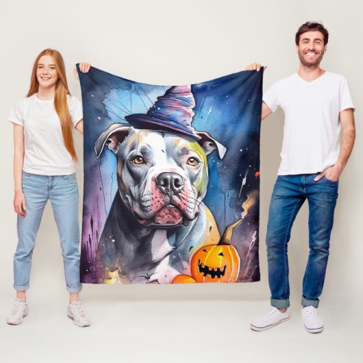 Halloween American Staffordshire met pompoenen Fleece Deken (In situ)