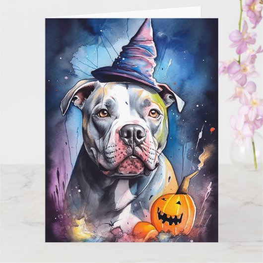Halloween American Staffordshire met pompoenen Kaart (Orchidee)