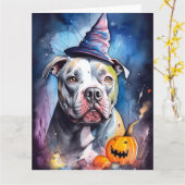 Halloween American Staffordshire met pompoenen Kaart (Gele Bloem)