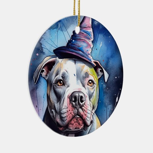 Halloween American Staffordshire met pompoenen Keramisch Ornament (Rechts)