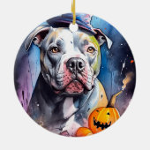Halloween American Staffordshire met pompoenen Keramisch Ornament (Achterkant)