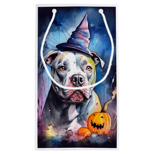 Halloween American Staffordshire met pompoenen Klein Cadeauzakje (Achterkant)