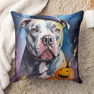 Halloween American Staffordshire Met Pompoenen Kussen