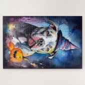 Halloween American Staffordshire met pompoenen Legpuzzel (Horizontaal)