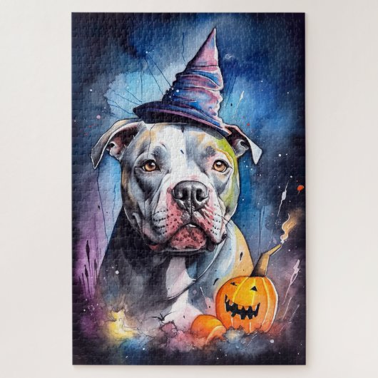 Halloween American Staffordshire met pompoenen Legpuzzel (Verticaal)