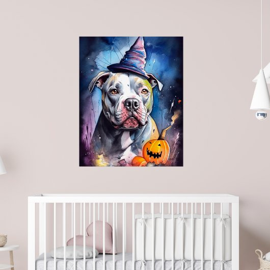 Halloween American Staffordshire met pompoenen Poster (Kinderkamer 2)