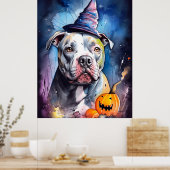 Halloween American Staffordshire met pompoenen Poster (Keuken)