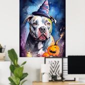 Halloween American Staffordshire met pompoenen Poster (Thuiskantoor)