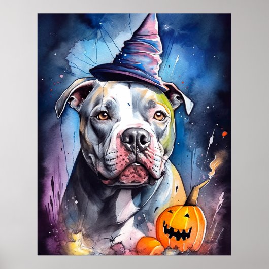 Halloween American Staffordshire met pompoenen Poster (Voorkant)