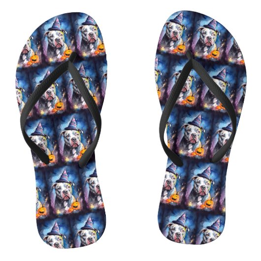 Halloween American Staffordshire met pompoenen Teenslippers (Voetbed)