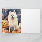Halloween Amerikaanse Akita Met Pompoenen Eng Kaart (Binnen)