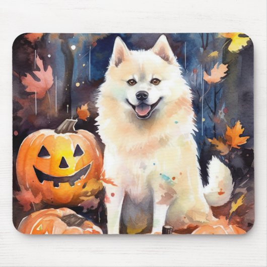 Halloween Amerikaanse Akita Met Pompoenen Eng Muismat (Voorkant)