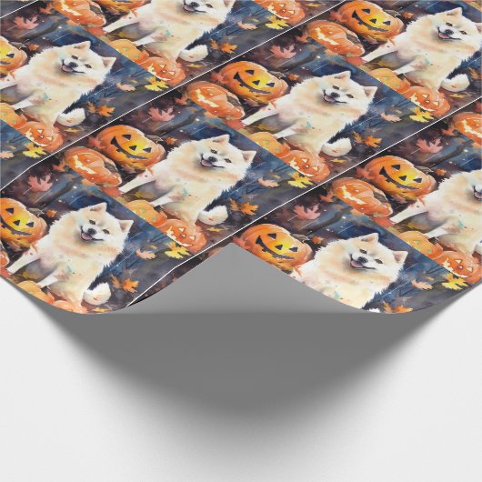 Halloween Amerikaanse Akita Met Pompoenen Griezele Cadeaupapier (Hoek)