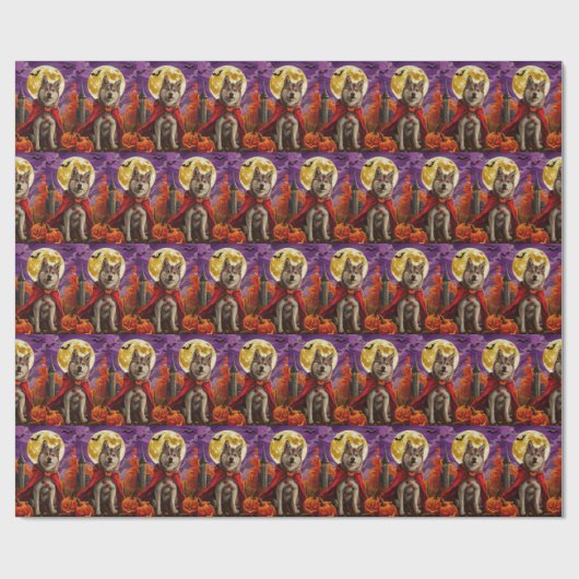 Halloween Amerikaanse Akita Vampire Pumpkins eng Cadeaupapier (Vlak)