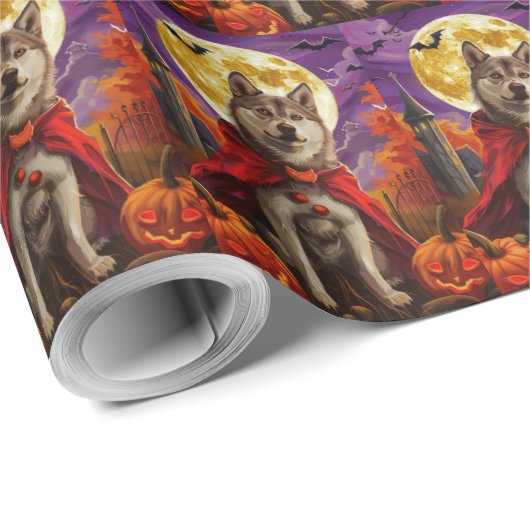 Halloween Amerikaanse Akita Vampire Pumpkins eng Cadeaupapier (Rol Hoek)