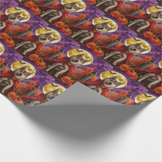 Halloween Amerikaanse Akita Vampire Pumpkins eng Cadeaupapier (Hoek)